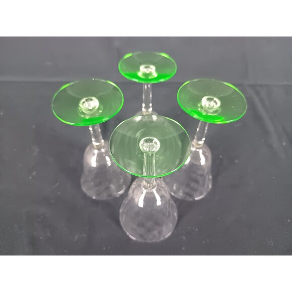 Set Of Four (4) Glass Cups With Uranium Glass Base Sherry Glass - Picture 3 of 7